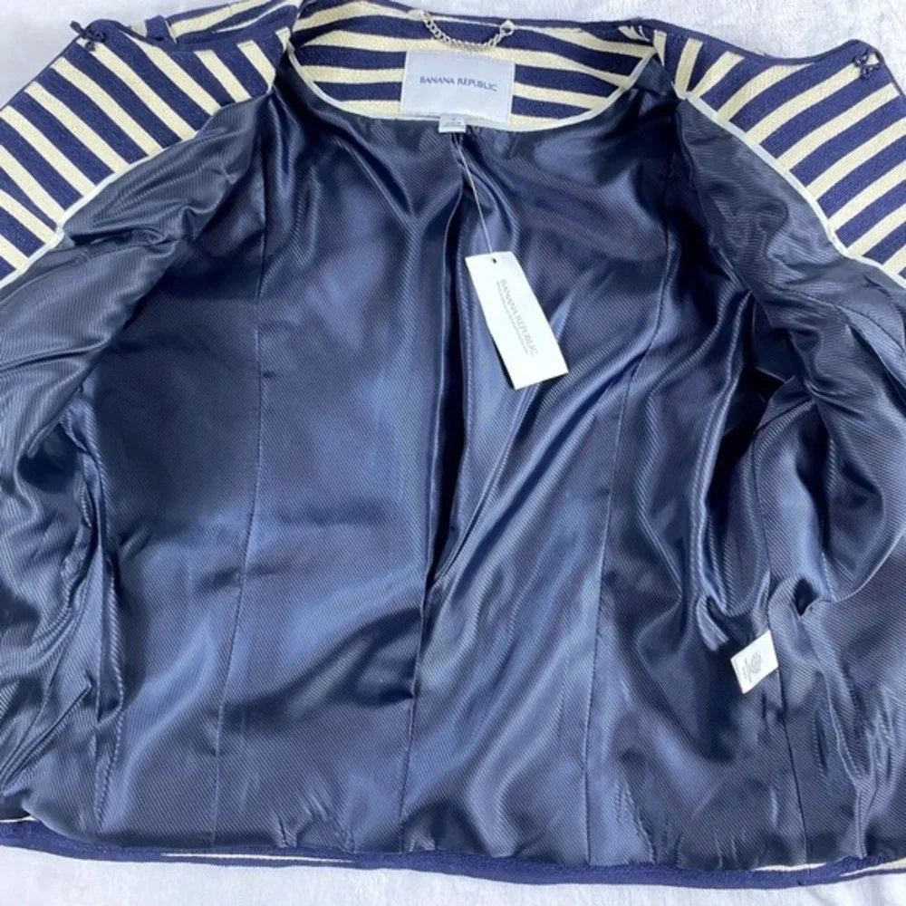 2/$30 NWT Banana Republic Blazer Sz 2 Blue Cream Cotton Blend Office‎ Work